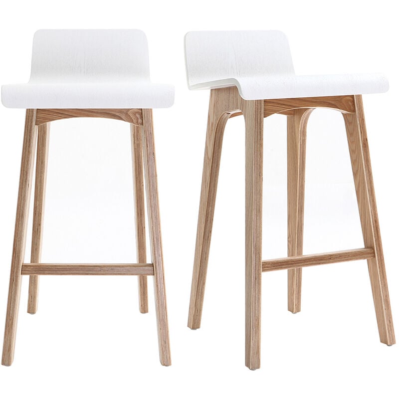 foto del prodotto sgabelli da bar scandinavi legno chiaro e bianco h65 cm set di 2 baltik