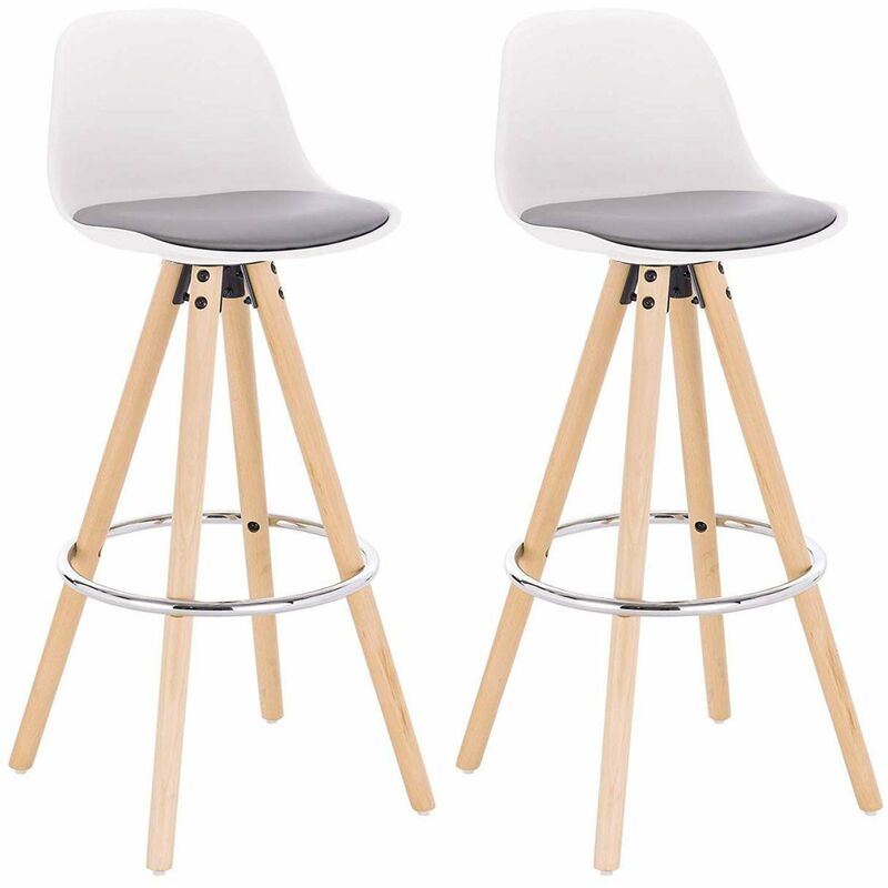 foto del prodotto sgabelli da bar sedia cucina con schienale tessuto di lino gambe legno 2pz grigio bianco in ecopelle woltu