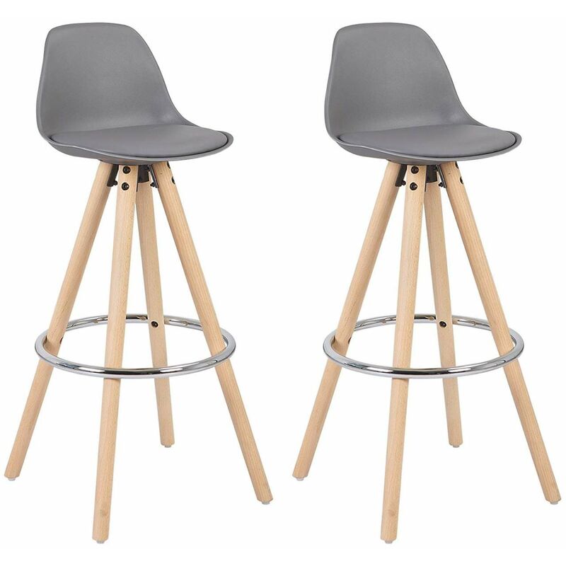 foto del prodotto sgabelli da bar sedia cucina con schienale tessuto di lino gambe legno 2pz grigio in ecopelle woltu