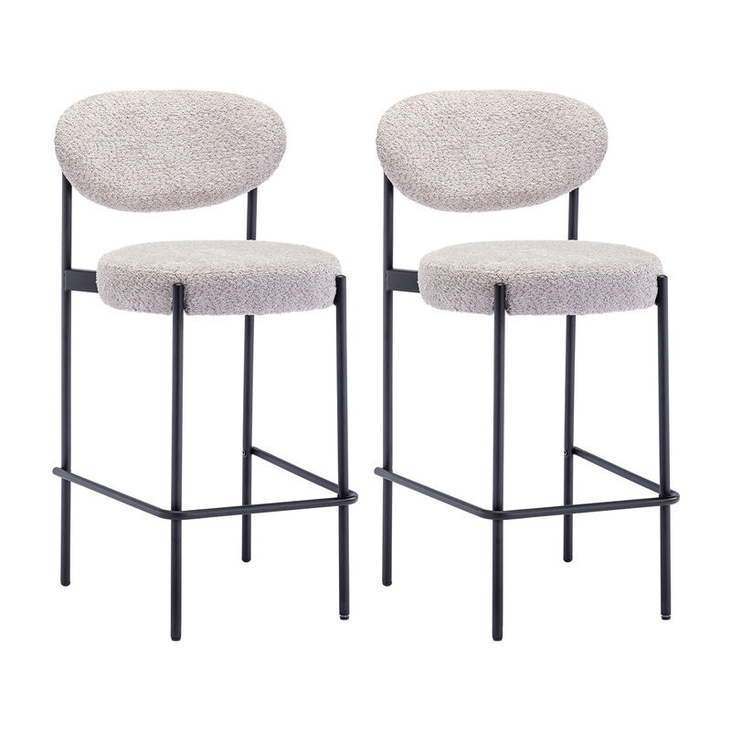 foto del prodotto sgabelli da bar set di 2 sala da pranzo pelliccia sintetica sgabello da tavolo con gambe in metallo grigio 