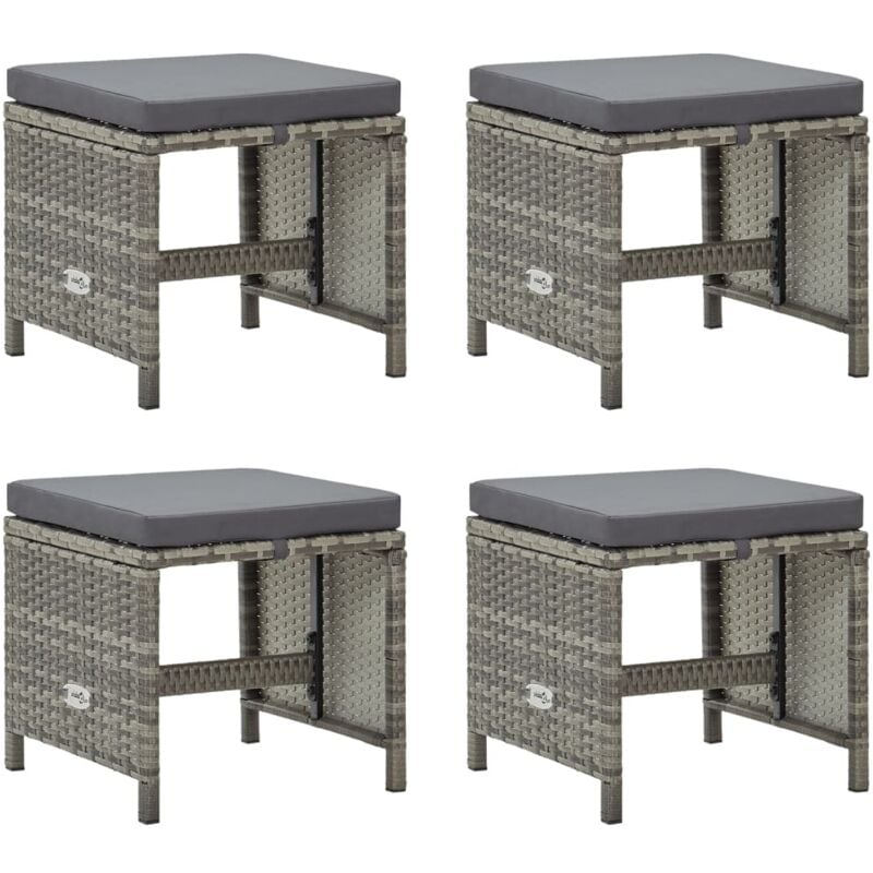 foto del prodotto sgabelli da giardino 4 pz con cuscini in polyrattan grigio