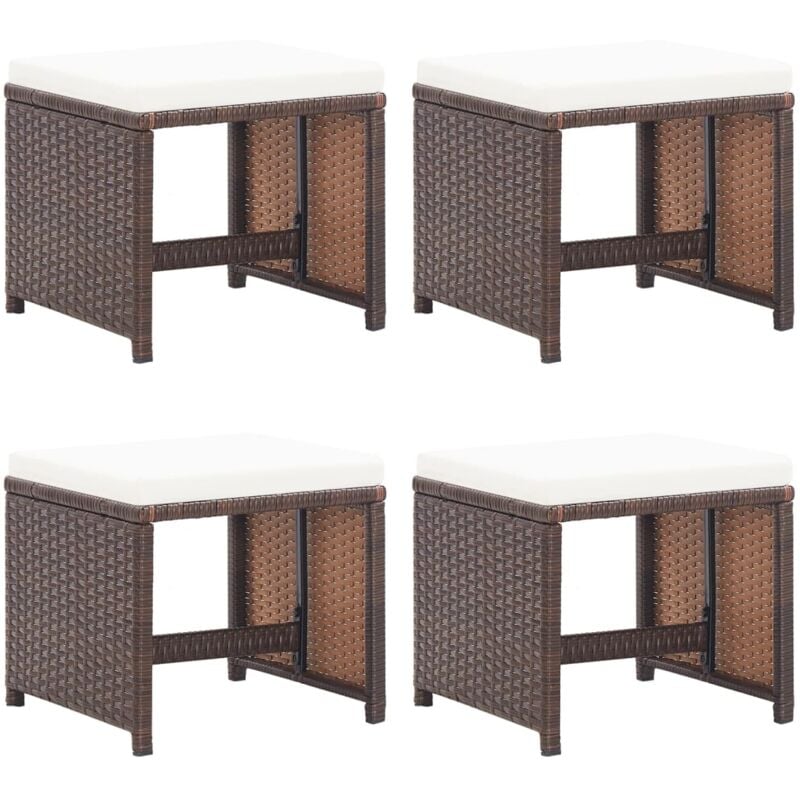 foto del prodotto sgabelli da giardino 4 pz con cuscini in polyrattan marrone