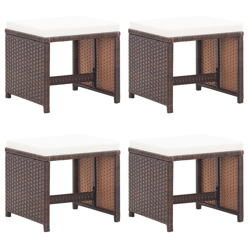 foto del prodotto sgabelli da giardino 4 pz con cuscini in polyrattan marrone cod mxl 5810