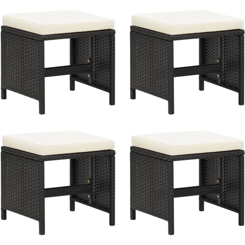 foto del prodotto sgabelli da giardino 4 pz con cuscini in polyrattan nero