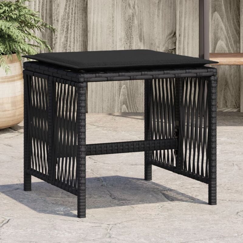 foto del prodotto sgabelli da giardino con cuscini 4pz neri 41x41x36cm polyrattan vidaxl
