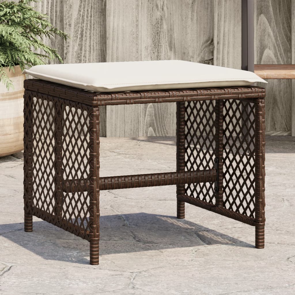 foto del prodotto sgabelli giardino con cuscini 4pz marroni 41x41x36cm polyrattan