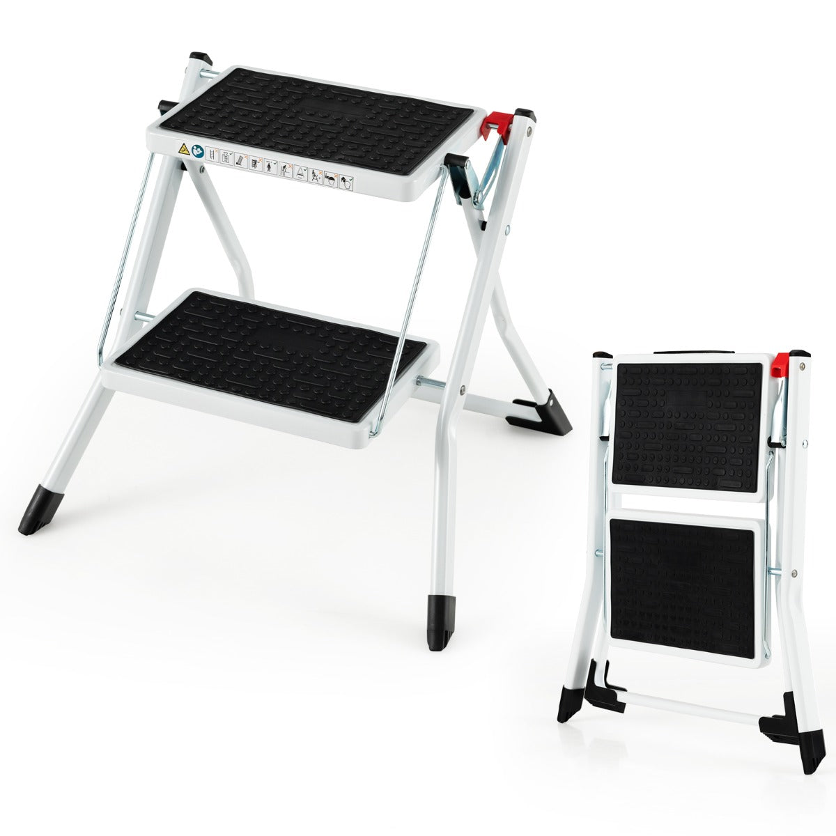 foto del prodotto sgabello 2 gradini larghi struttura in metallo pesante piegato pedale antiscivolo 50 x 49 x 45 cm portata 150 kg nero + bianco 20_0003267
