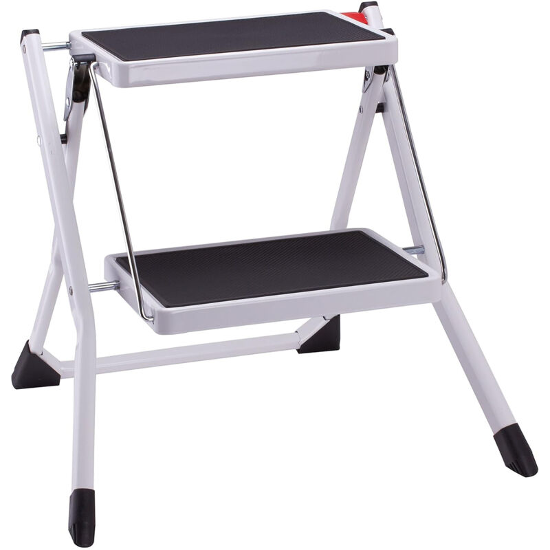 foto del prodotto sgabello a 2 gradini sgabello pieghevole in metallo gradino antiscivolo 30 x 20 cm, portata 150 kg 50 x 49 x 45 cm bianco