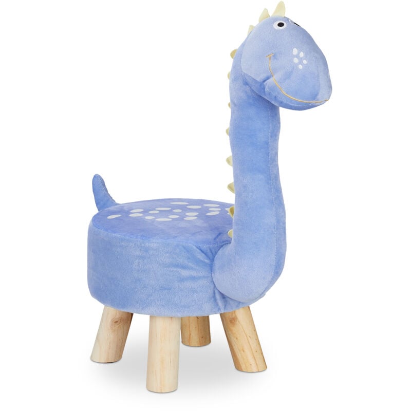 foto del prodotto sgabello a forma di dinosauro per bambini, fodera in peluche, pouf da cameretta, giocattolo, blu relaxdays