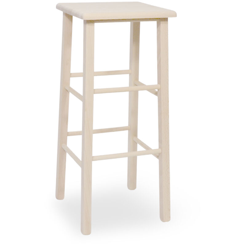 foto del prodotto sgabello alto 73 cm in legno grezzo con seduta quadrata in legno massello