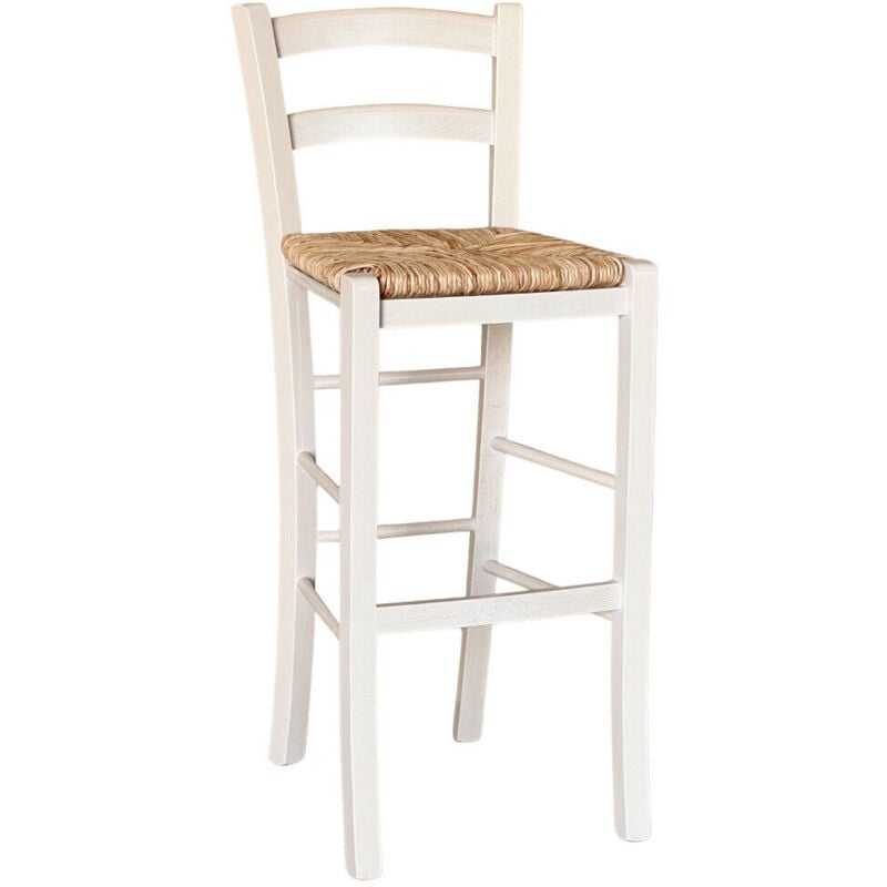 foto del prodotto sgabello alto in legno bianco 73 cm stile rustico per casa e bar