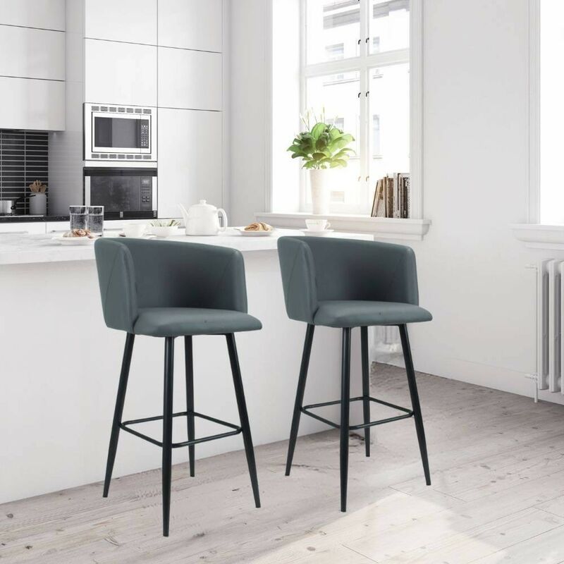 foto del prodotto sgabello avvolgente in ecopelle colore grigio e gambe nere opache limin