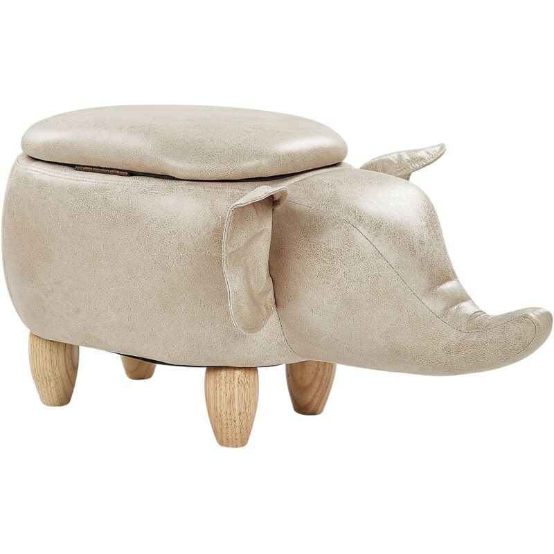 foto del prodotto sgabello bambini forma elefante ecopelle tortora imbottita gambe legno elephant