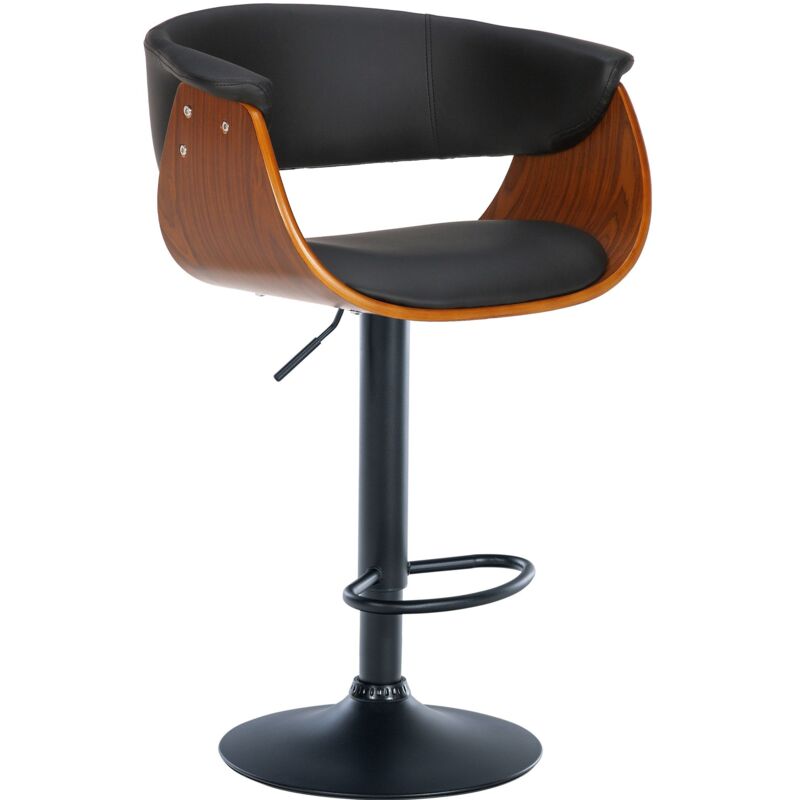 foto del prodotto sgabello bar dal design moderno regolabile in altezza e girevole seduta in pvc nero scocca in legno e metallo nero 100005452