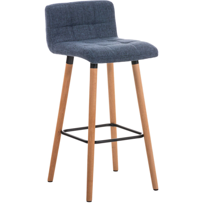 foto del prodotto sgabello bar in tessuto blu cuciture decorative gambe in legno con poggiapiedi 100000050