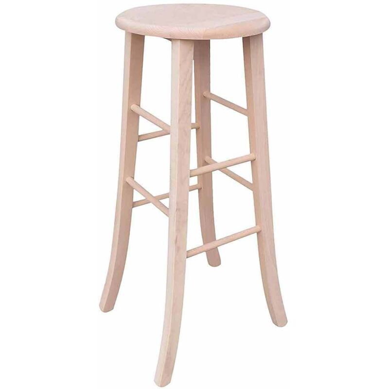 foto del prodotto sgabello bar tondo in legno grezzo da verniciare h 80 cm con gambe a sciabola