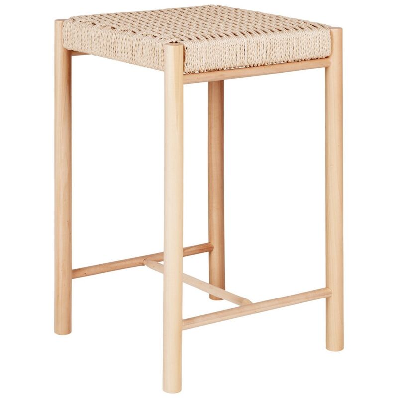 foto del prodotto sgabello basso abano, legno, corda, marrone, 42x42x66,5 cm