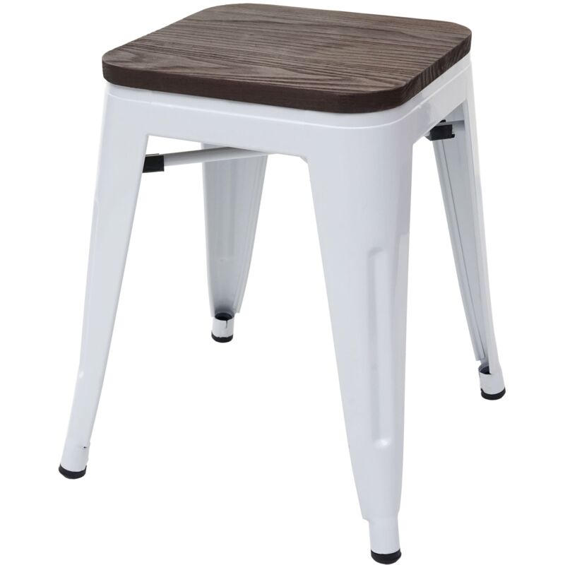 foto del prodotto sgabello basso con seduta in legno design industriale impilabile in metallo bianco 040005327