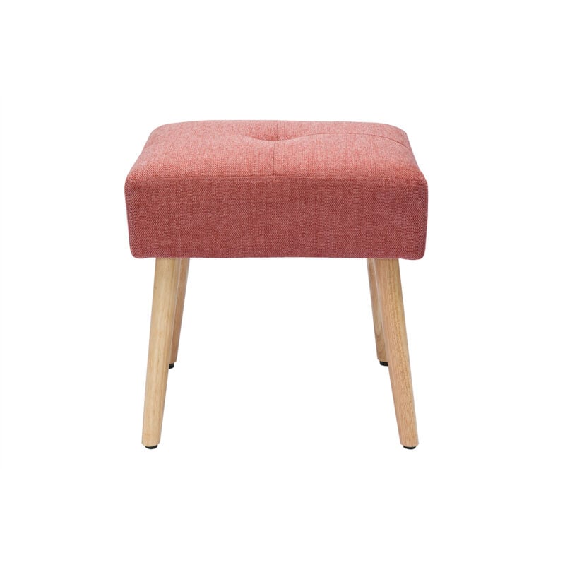 foto del prodotto sgabello basso in tessuto effetto velluto testurizzato color terracotta e legno massello chiaro h46 cm guesta