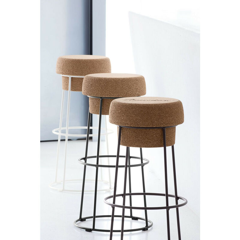 foto del prodotto sgabello bouchon ruggine h 76 cm tappo di sughero originale domitalia vino spumante moderno di design metallo e sughero bar vino enoteca
