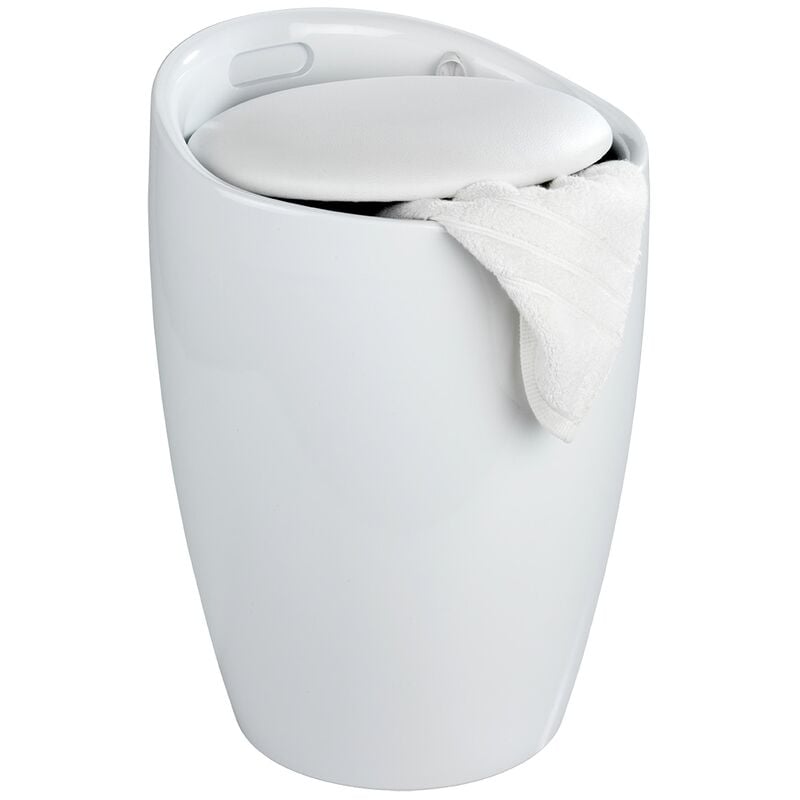 foto del prodotto sgabello cesto per la biancheria, cesto per la biancheria e sgabello per il bagno candy, cuscino rimovibile, plastica, 20 litri, 36x50,5 cm, bianco