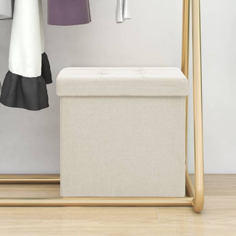 foto del prodotto sgabello con contenitore pieghevole bianco crema in simil lino
