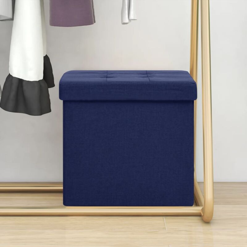 foto del prodotto sgabello con contenitore pieghevole blu in simil lino vidaxl