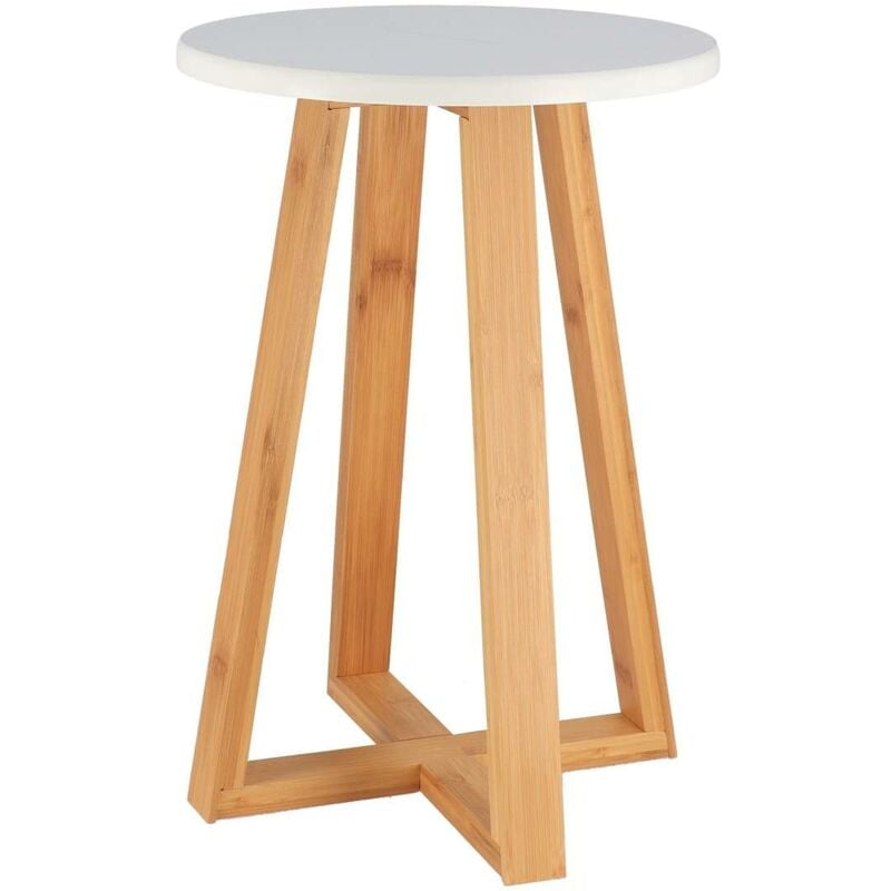 foto del prodotto sgabello con gambe in bamb e piano in mdf bianco bamb bianco tendance