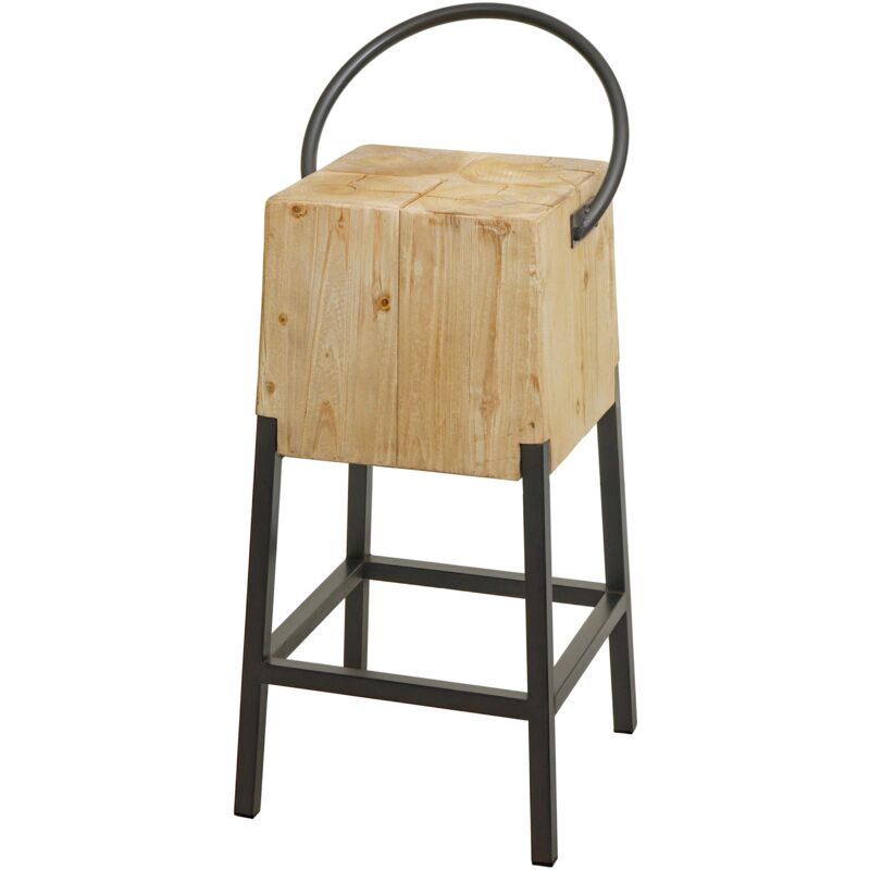 foto del prodotto sgabello con schienale industriale hhg 602 93x40x41cm legno abete naturale ferro nero