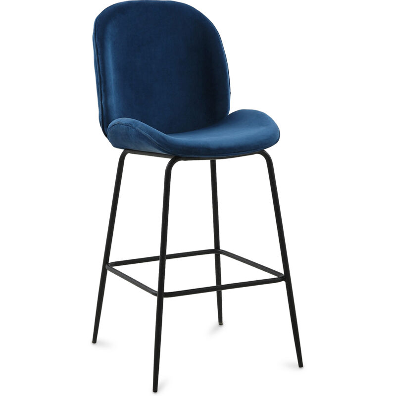 foto del prodotto sgabello con schienale rivestito in velluto design retr elias blu scuro