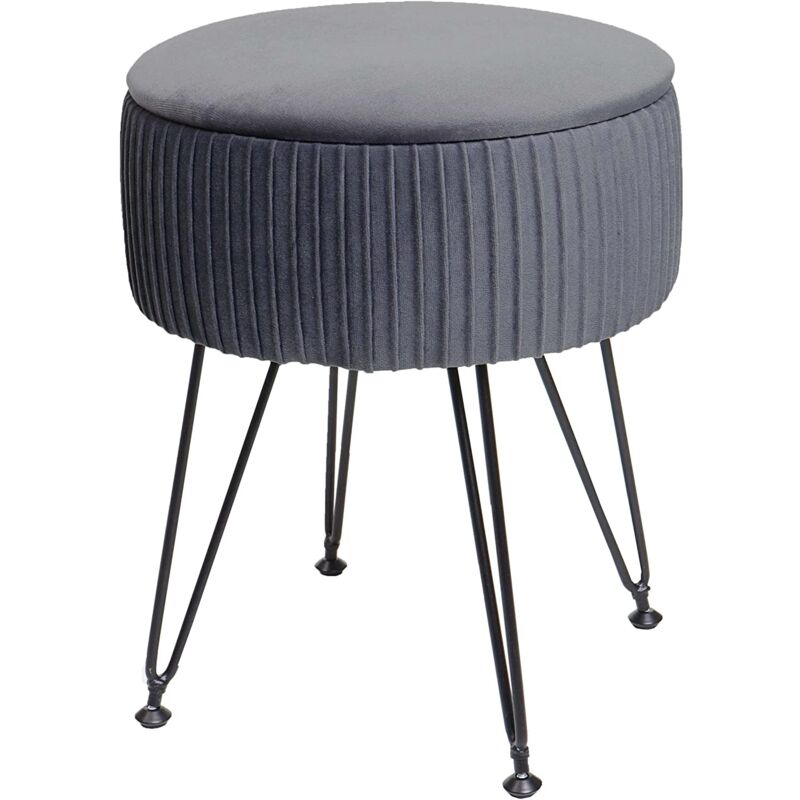 foto del prodotto sgabello con vano portaoggetti 33 cm grigio chiaro effetto velluto struttura nera tabo04013