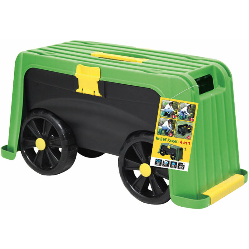 foto del prodotto sgabello contenitore da giardino con ruote 4in1