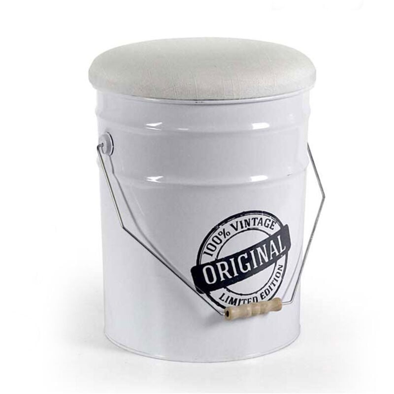foto del prodotto sgabello contenitore in latta con seduta in tessuto 30x35 cm colore bianco