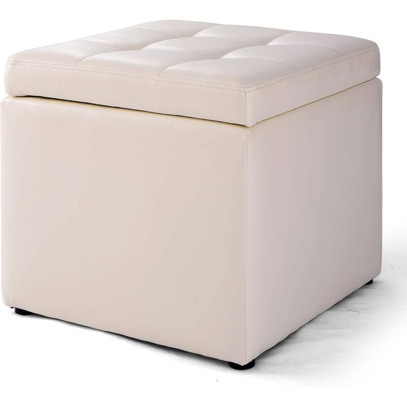 foto del prodotto sgabello contenitore in pu, pouf ottomano sgabello con vano portaoggetti, 40 x 40 x 40 cm, carico massimo 300 kg bianco goplus