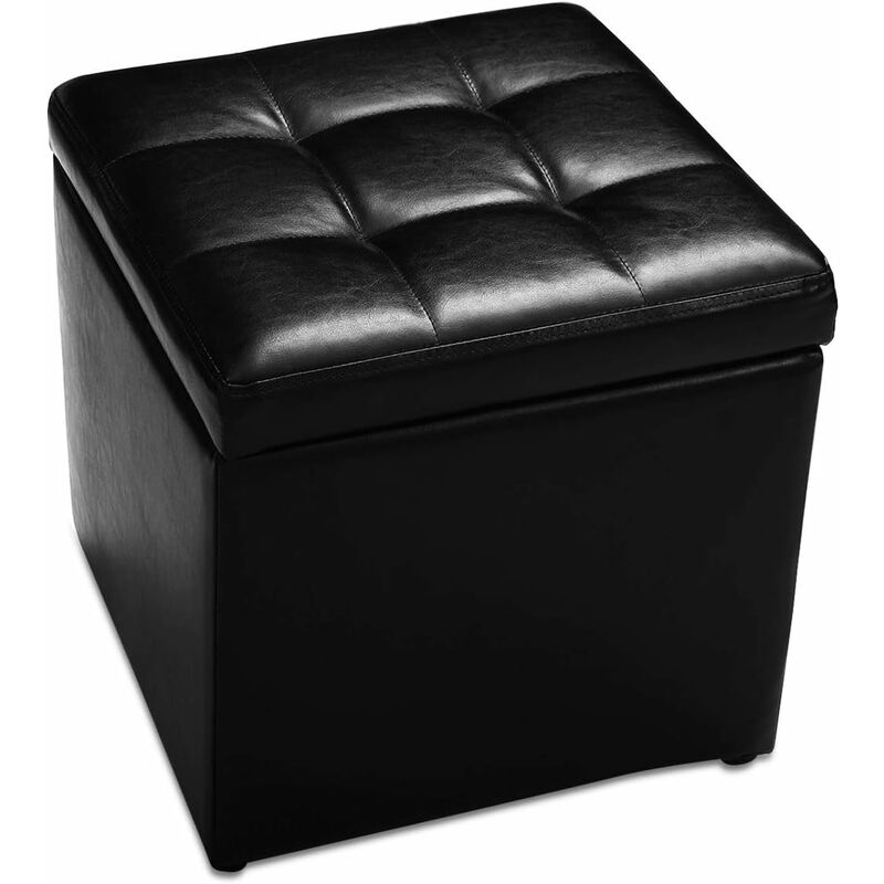 foto del prodotto sgabello contenitore in pu, pouf ottomano sgabello con vano portaoggetti, 40 x 40 x 40 cm, carico massimo 300 kg nero goplus