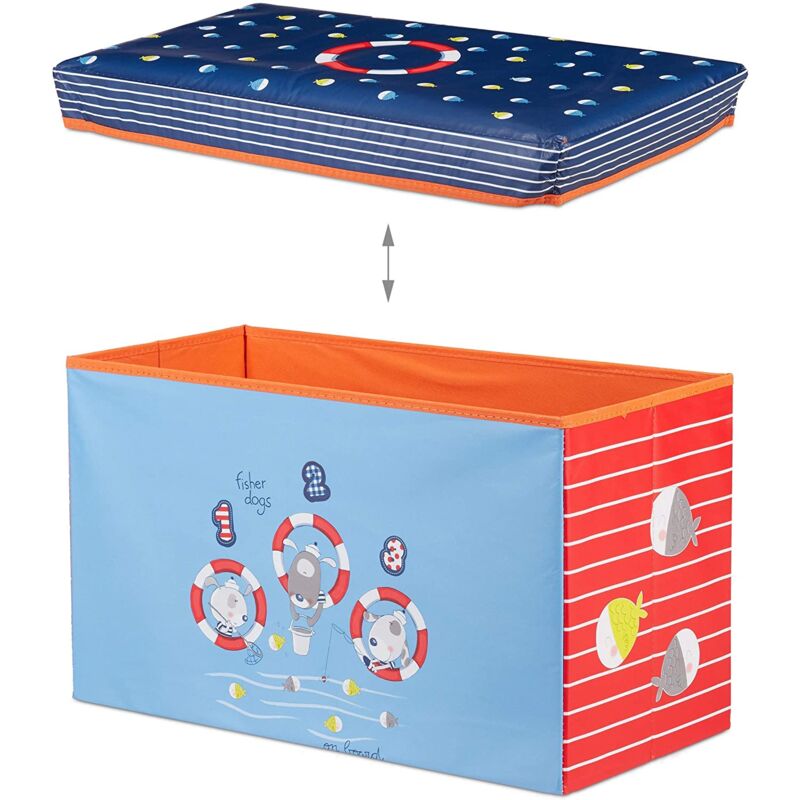 foto del prodotto sgabello contenitore per giocattoli, pouf portaoggetti per bambini, blu
