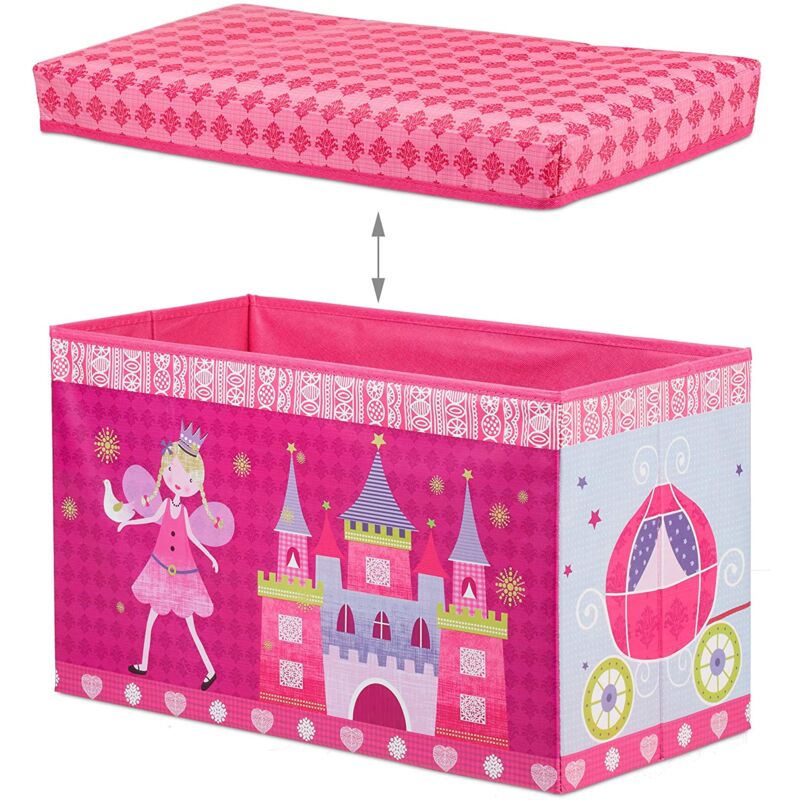 foto del prodotto sgabello contenitore per giocattoli, pouf portaoggetti per bambini, colore rosa
