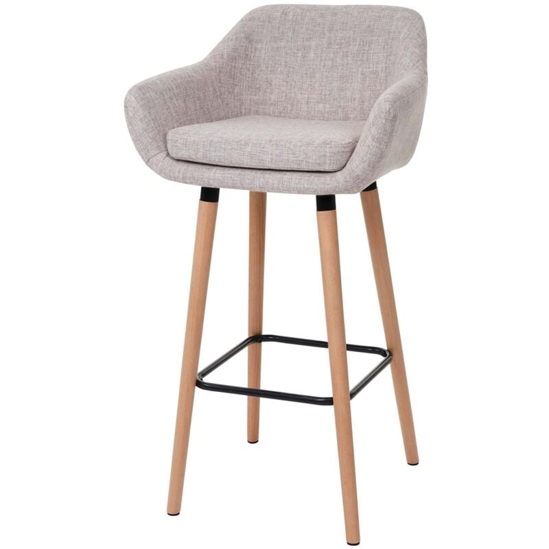 foto del prodotto sgabello da bar alto con poggiapiedi in tessuto grigio crema stile scandinavo 040005297
