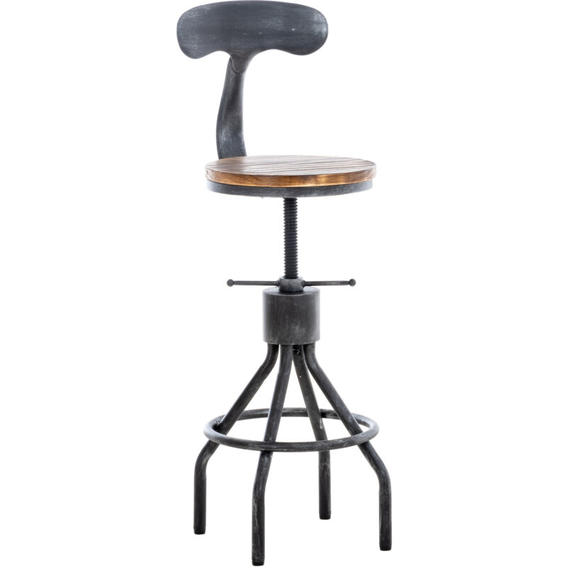 foto del prodotto sgabello da bar alto x1 con schienale design industriale vintage metallo grigio e legno tdb10319