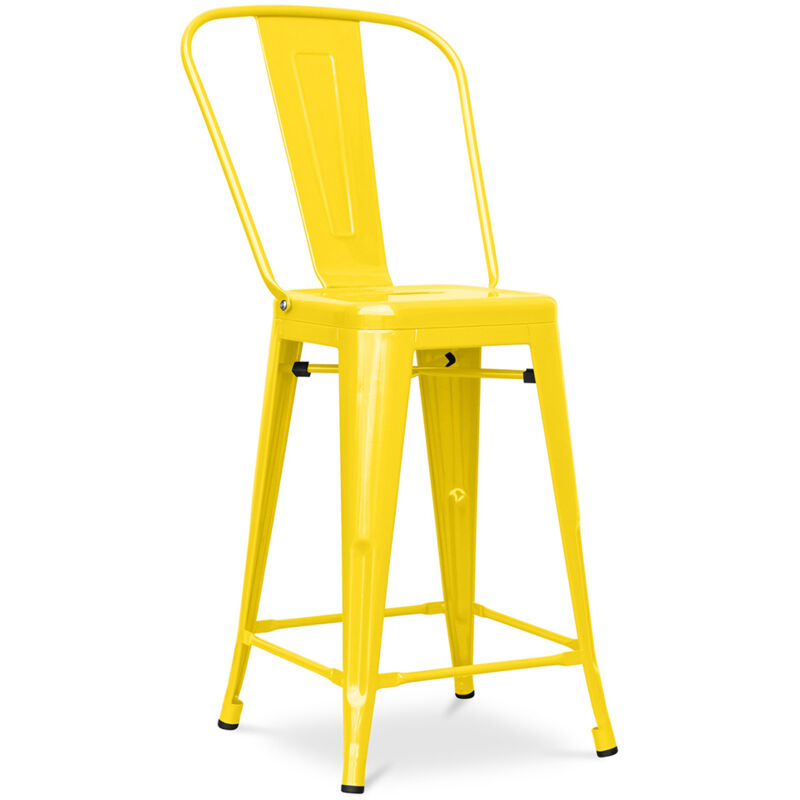 foto del prodotto sgabello da bar con schienale design industriale 60 cm nuova edizione stylix giallo
