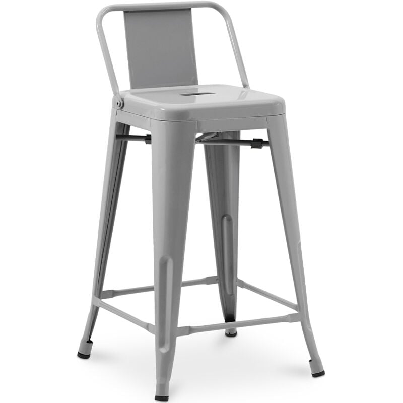 foto del prodotto sgabello da bar con schienale - design industriale - 60cm - nuova edizione - stylix grigio chiaro