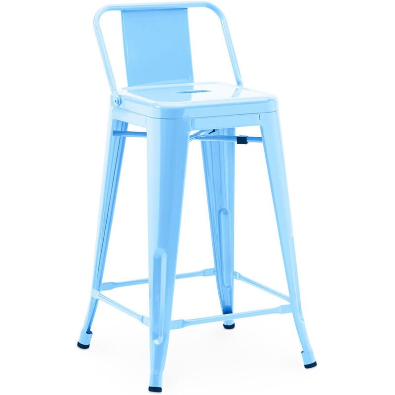 foto del prodotto sgabello da bar con schienale design industriale 60cm nuova edizione stylix pastel blue