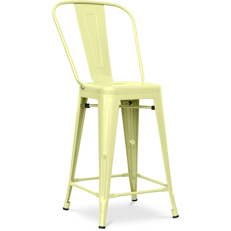 foto del prodotto sgabello da bar con schienale design industriale 60cm stylix pastel yellow