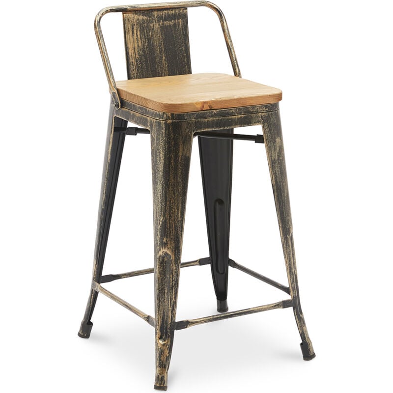 foto del prodotto sgabello da bar con schienale design industriale legno e acciaio 60cm nuova edizione stylix bronze metallizzato