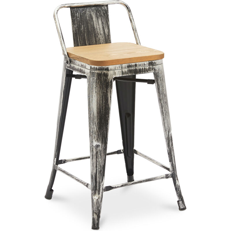 foto del prodotto sgabello da bar con schienale design industriale legno e acciaio 60cm nuova edizione stylix industriel