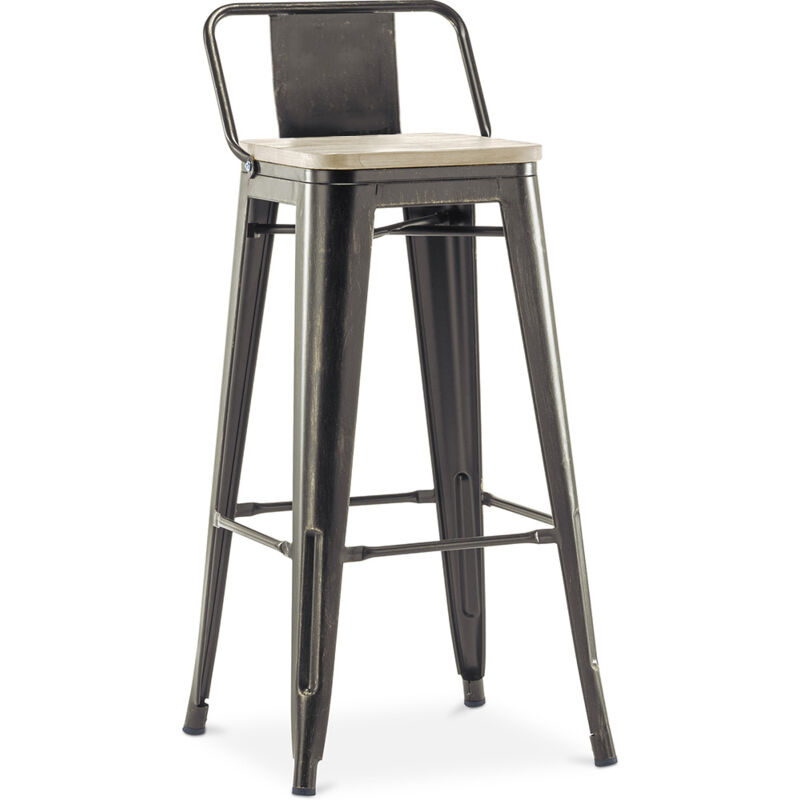 foto del prodotto sgabello da bar con schienale design industriale legno e acciaio 76cm nuova edizione stylix bronze metallizzato