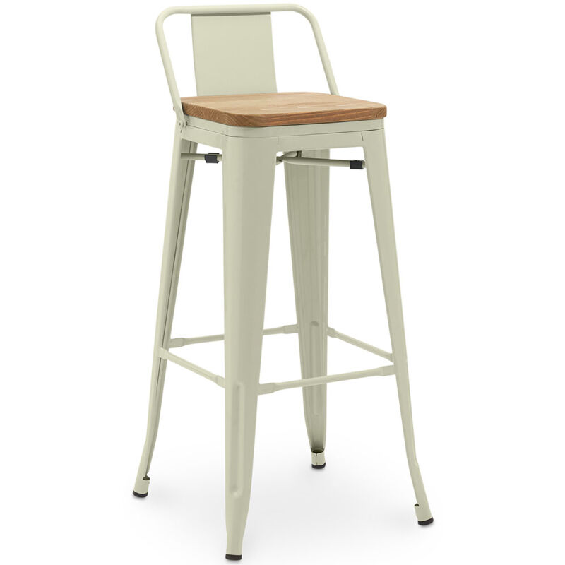 foto del prodotto sgabello da bar con schienale design industriale legno e acciaio 76cm nuova edizione stylix verde pallido