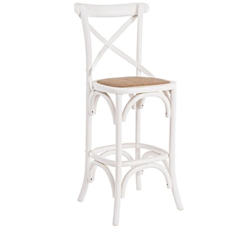 foto del prodotto sgabello da bar cross per interno, struttura in legno di olmo, 50 x 52 x 118 cm bianco