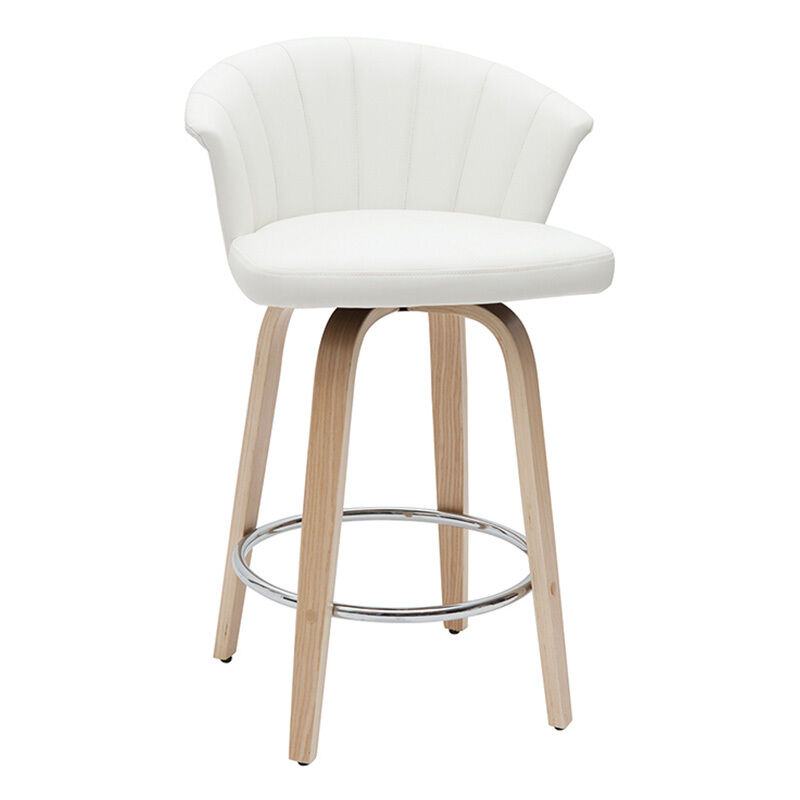 foto del prodotto sgabello da bar design girevole bianco e legno chiaro h65 cm albin
