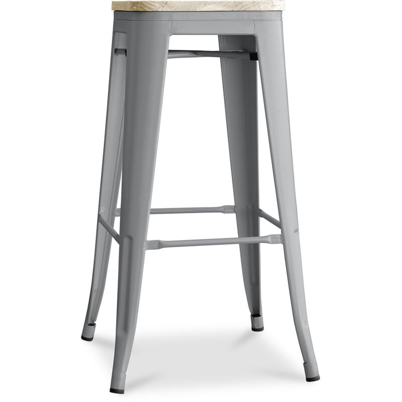 foto del prodotto sgabello da bar design industriale acciaio e legno 76cm stylix grigio chiaro